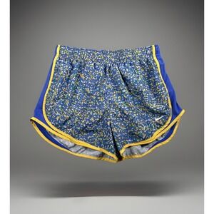 Nike Dri Fit Running Shorts‎ Women's L Blue Yellow Brief Lined Breathable 3"